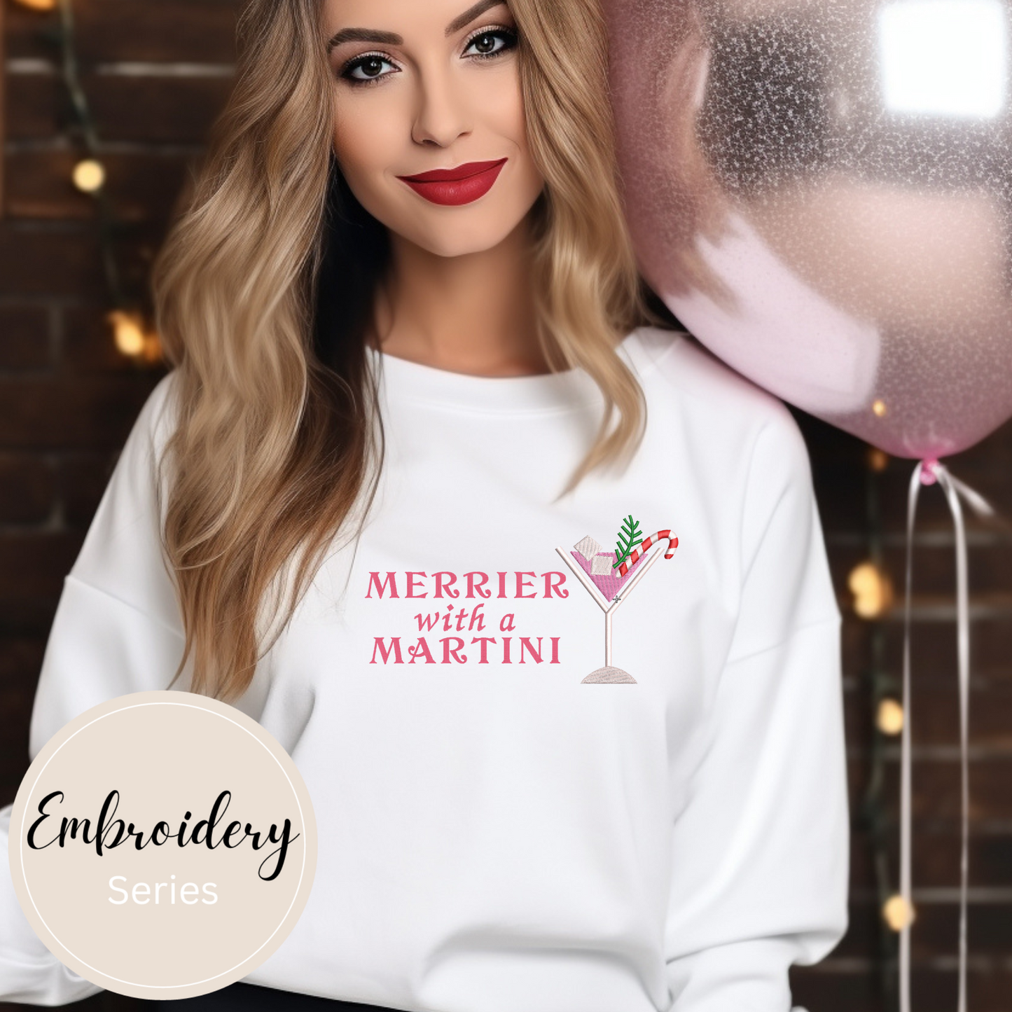 Embroidered Sweatshirt - Merrier with a Martini
