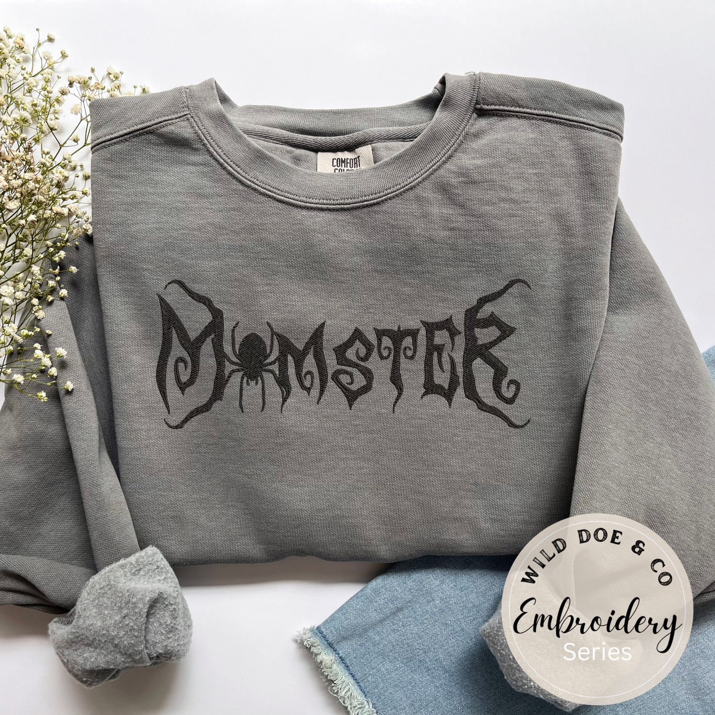 Embroidered Sweatshirt - Spooky Momster