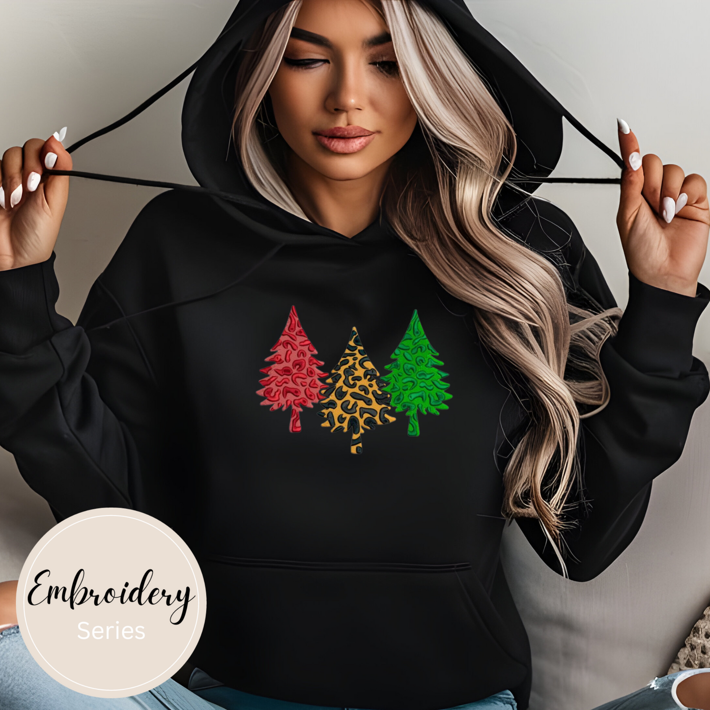 Embroidered Sweatshirt - Leopard Pine Trees