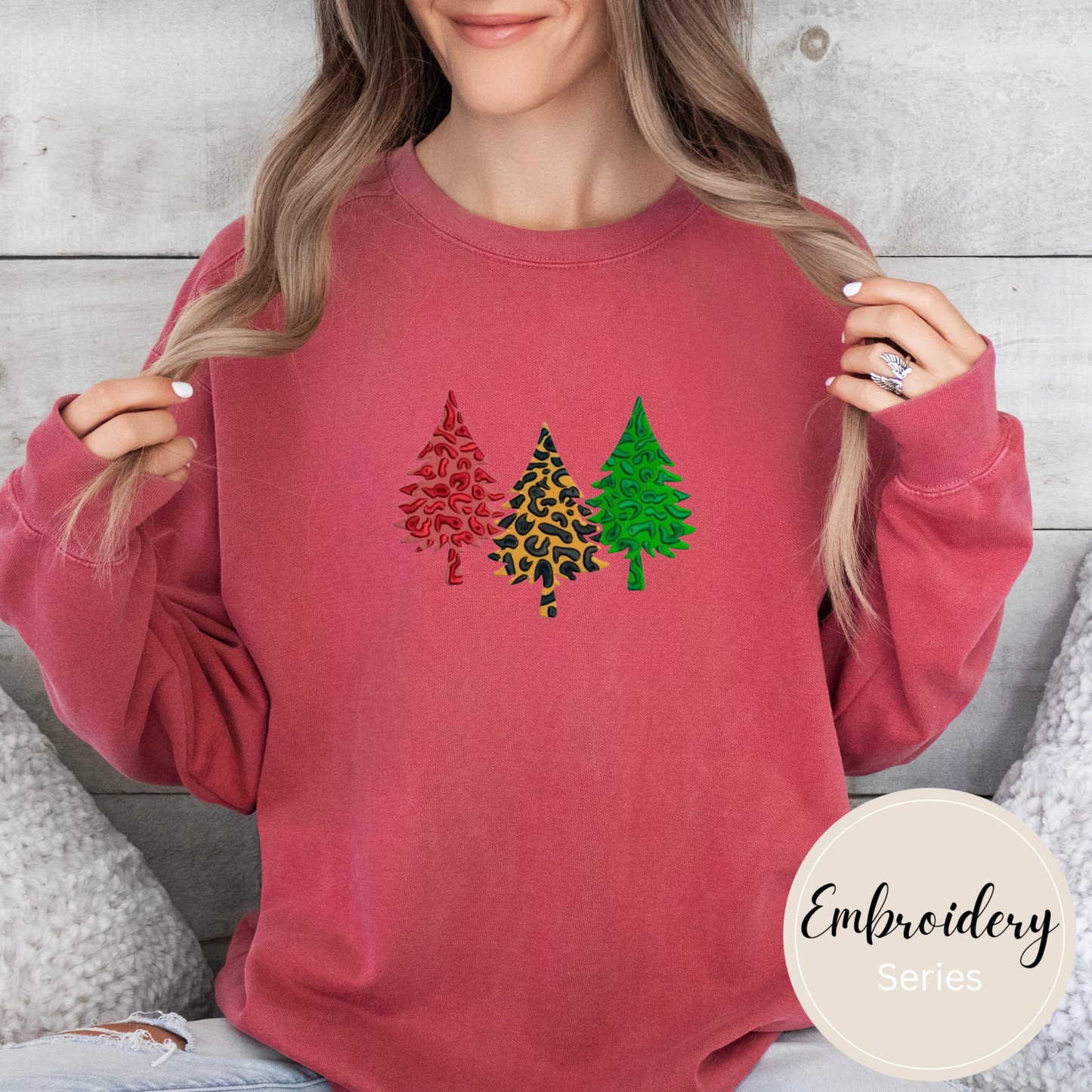 Embroidered Sweatshirt - Leopard Pine Trees