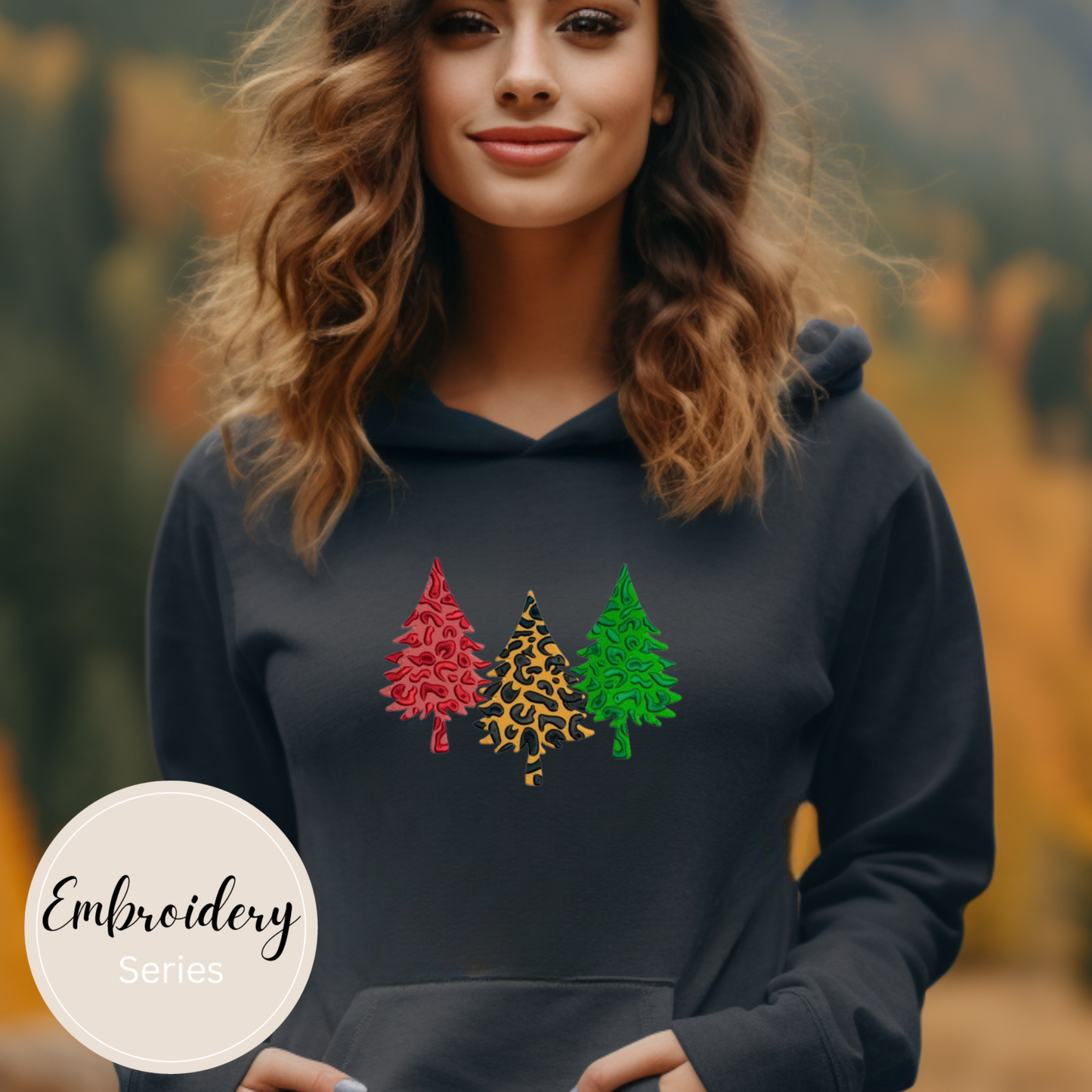 Embroidered Sweatshirt - Leopard Pine Trees