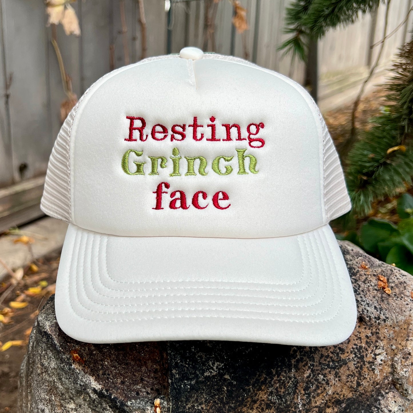 Embroidered Hats- Resting Grinch Face