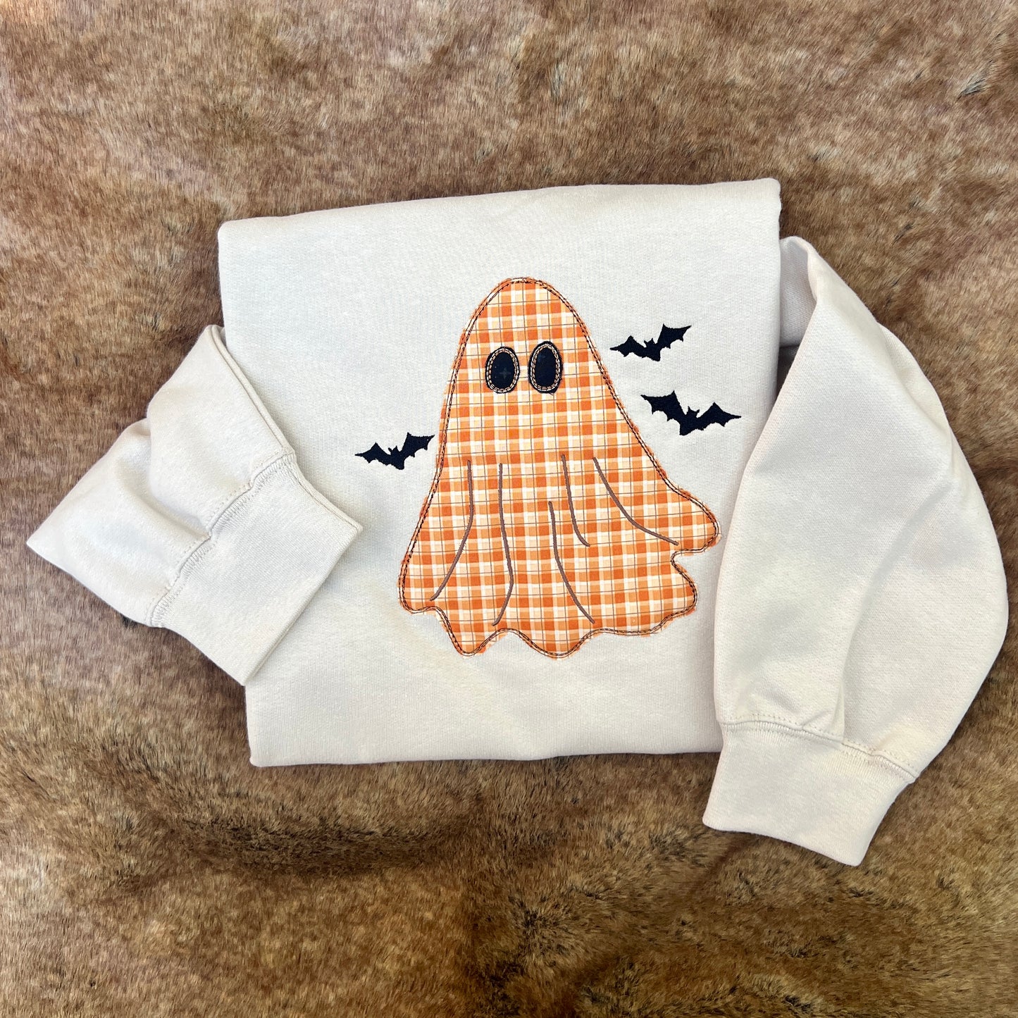 Embroidered Sweatshirt - Vintage Plaid Ghost & Bats