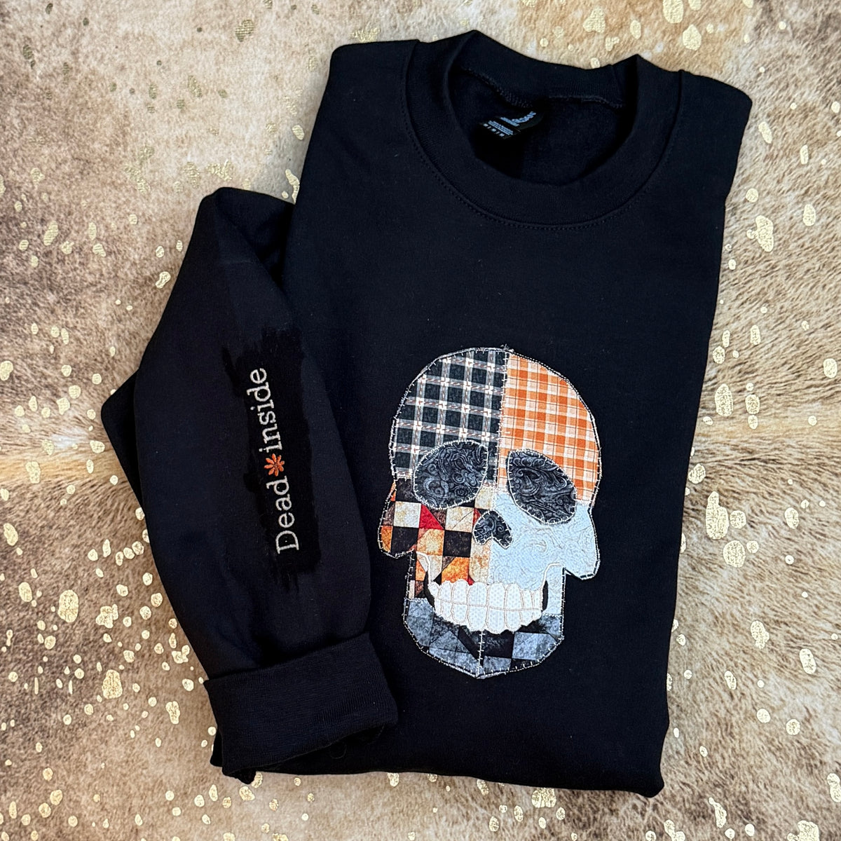 Embroidered Sweatshirt -appliqué Skull dead inside