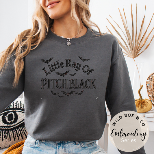 Embroidered Sweatshirt - Little Ray of Pitch Black & bats