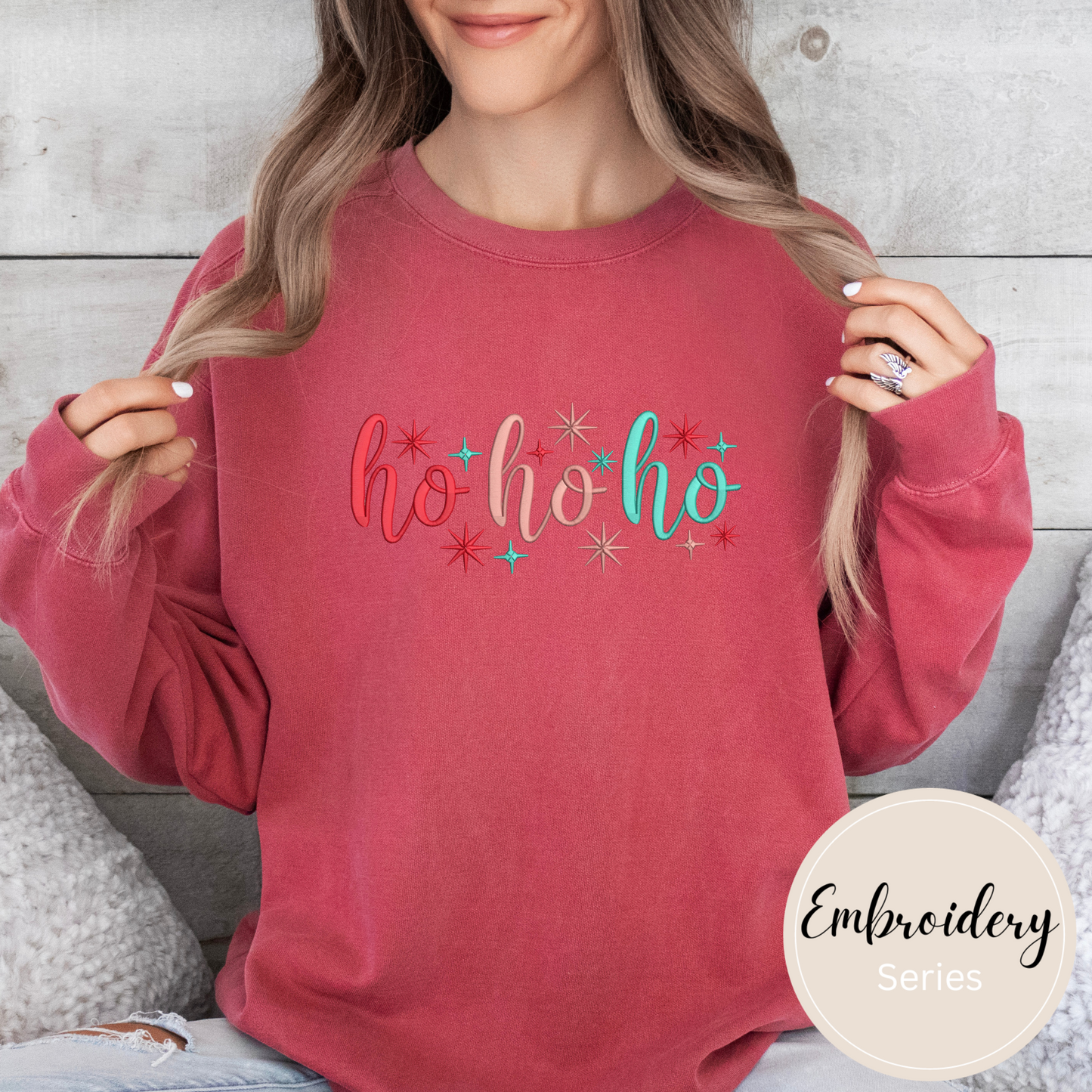 Embroidered Sweatshirt - Ho Ho Ho