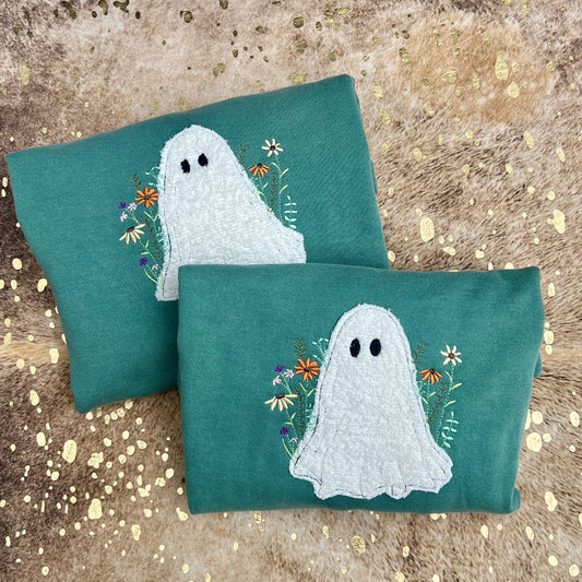 Embroidered Sweatshirt - Wildflower Sherpa Ghost Appliqué