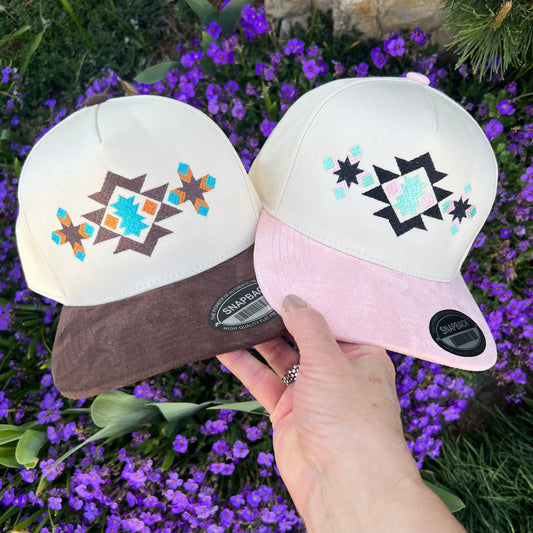Embroidered Hats- Southwest Suede Vintage trucker