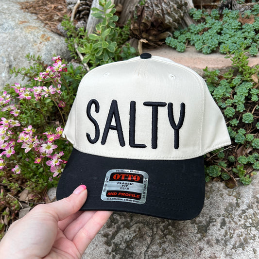 Embroidered Hats- Salty Puffy letter 2-tone Vintage trucker hat
