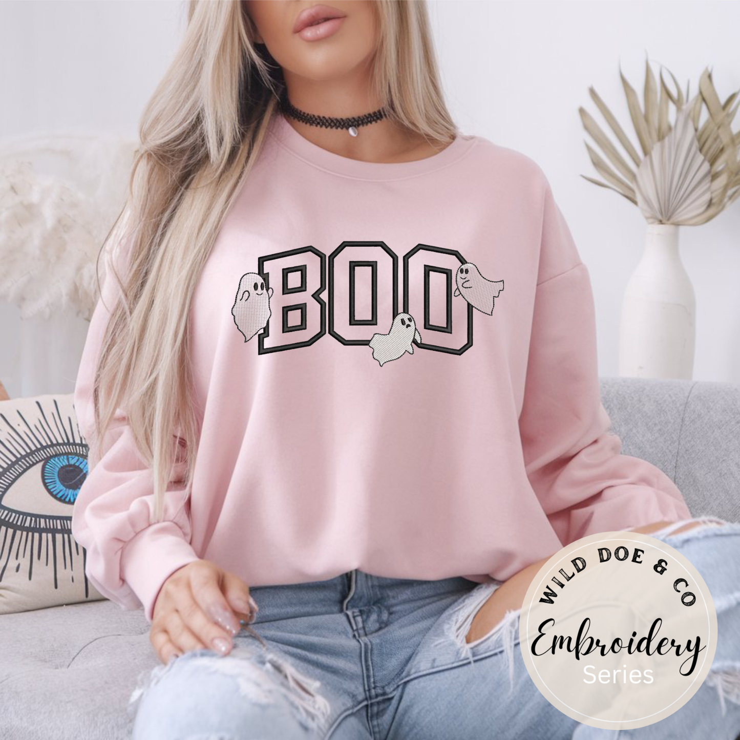 Embroidered Sweatshirt - Boo with Ghosts