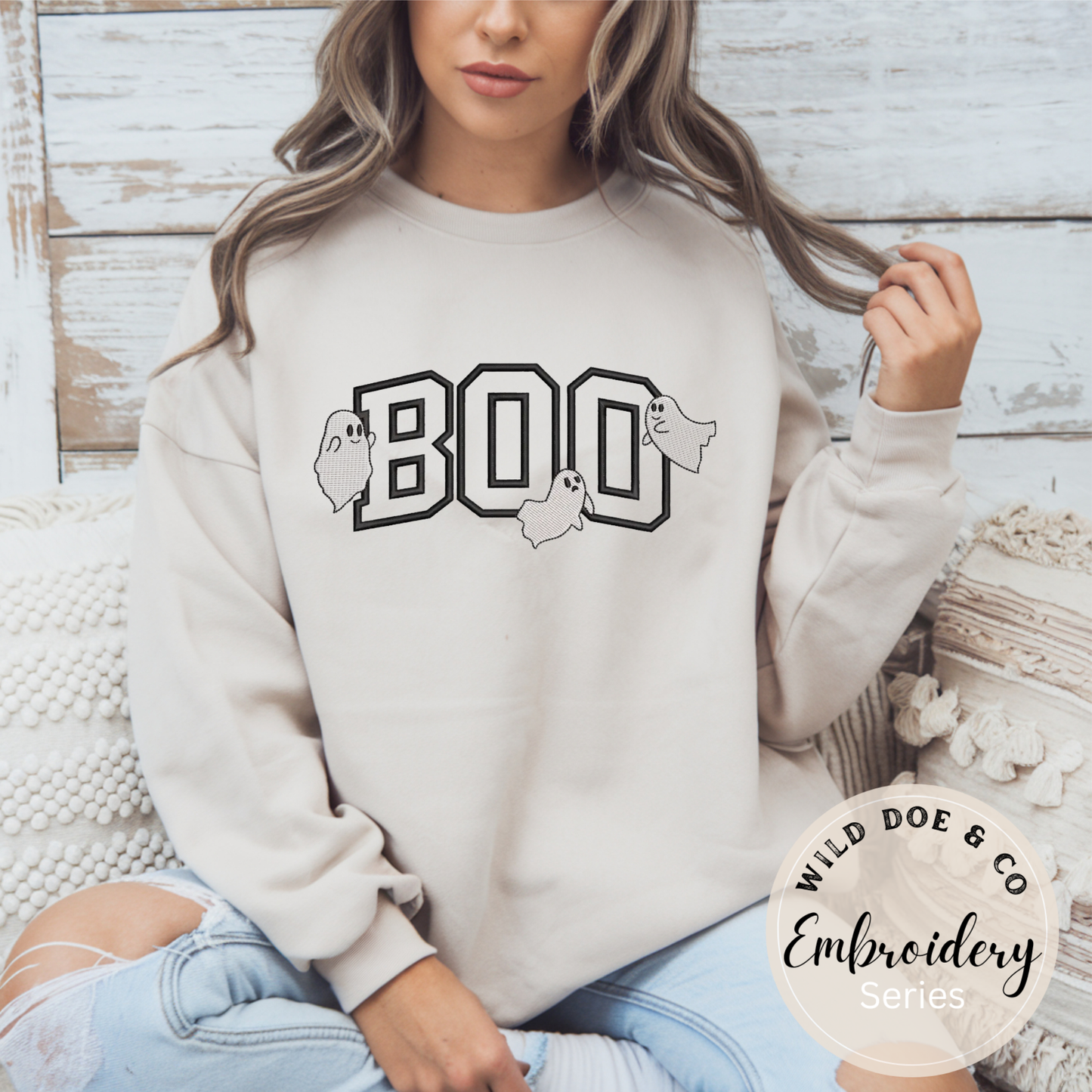 Embroidered Sweatshirt - Boo with Ghosts