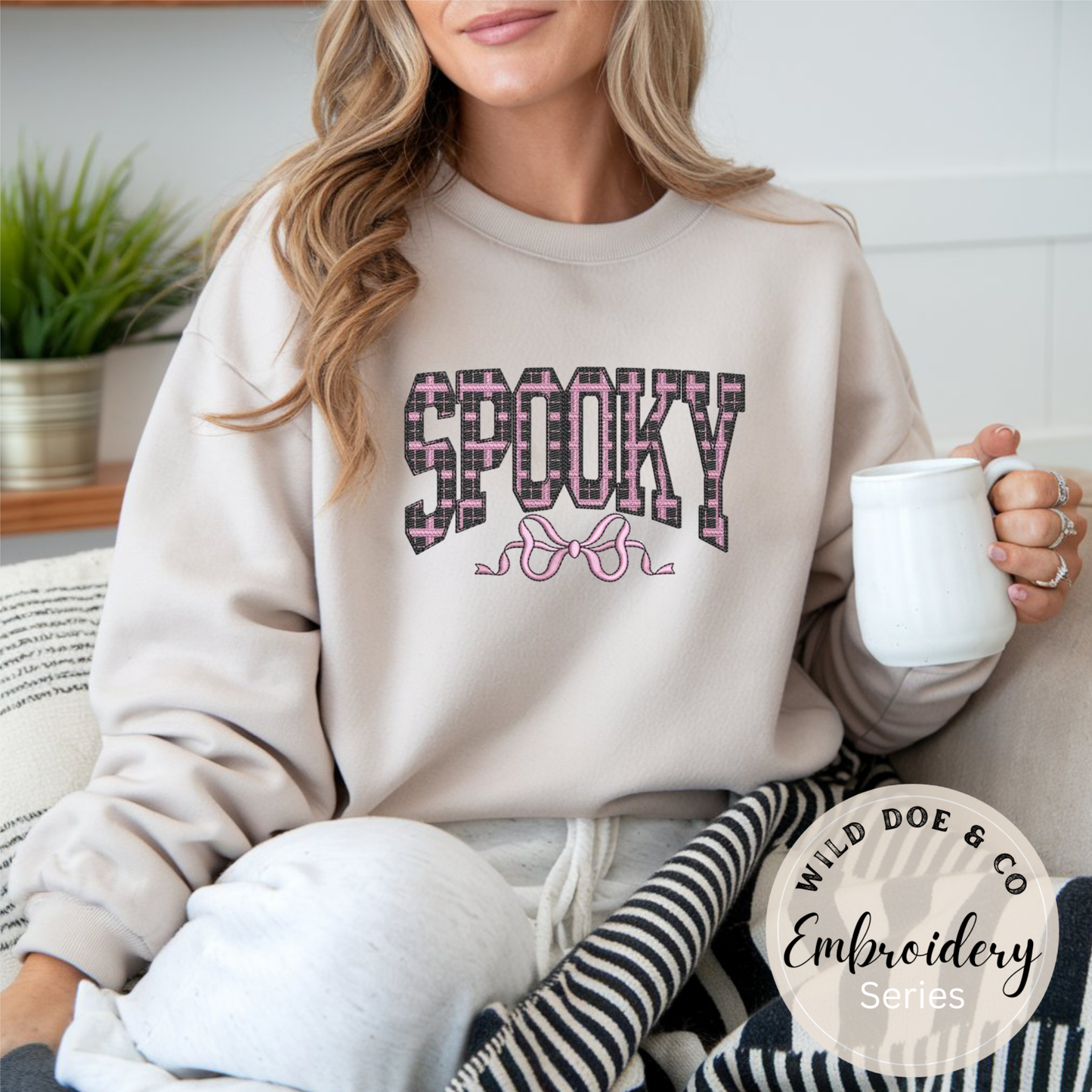 Embroidered Sweatshirt - Plaid Spooky