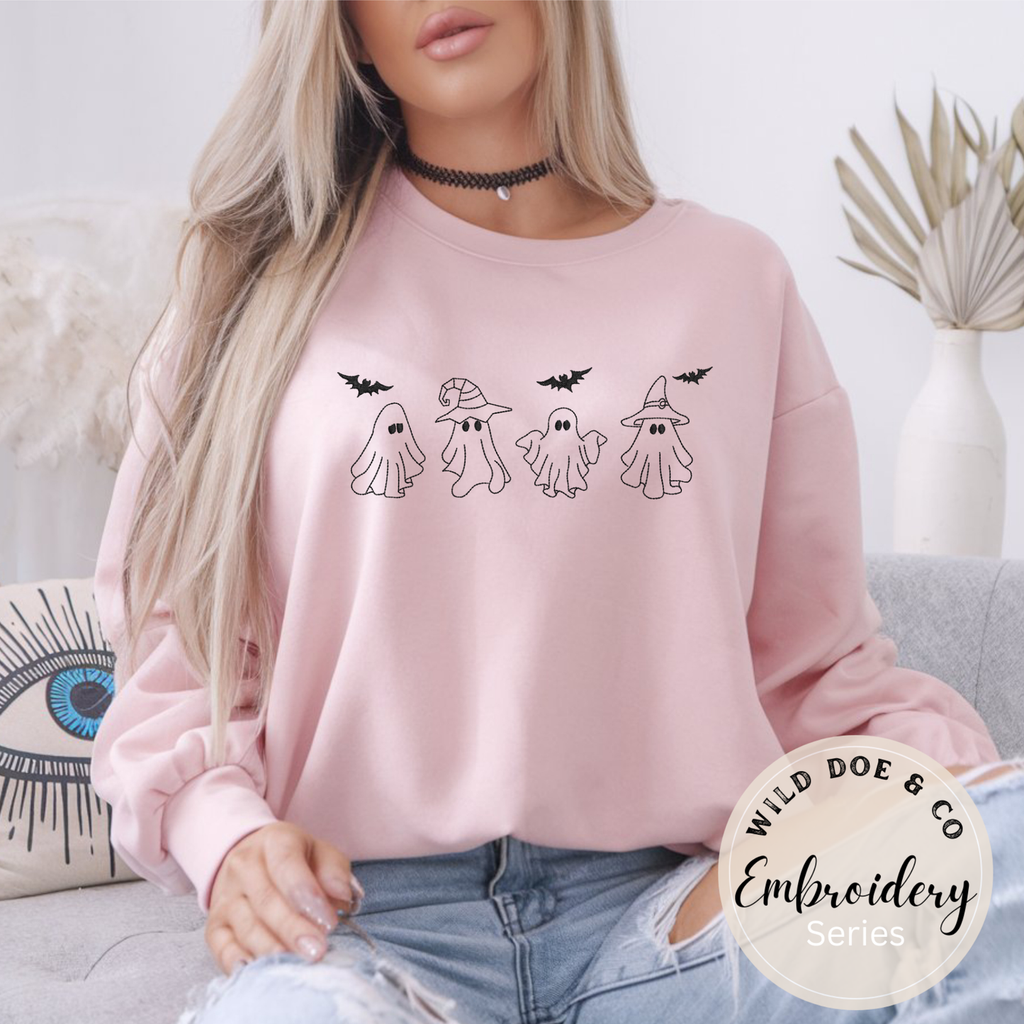 Embroidered Sweatshirt - Ghost witches and bats