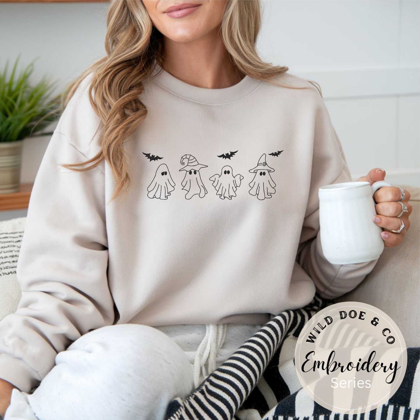 Embroidered Sweatshirt - Ghost witches and bats