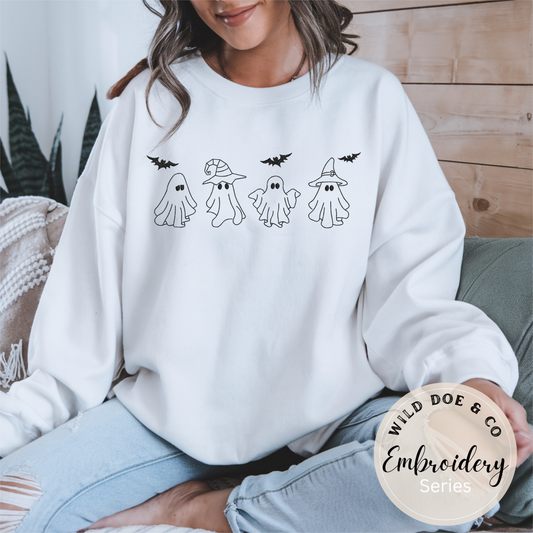 Embroidered Sweatshirt - Ghost witches and bats