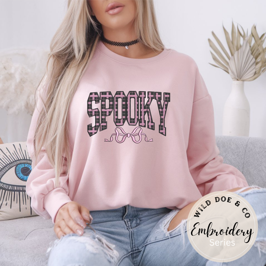 Embroidered Sweatshirt - Plaid Spooky