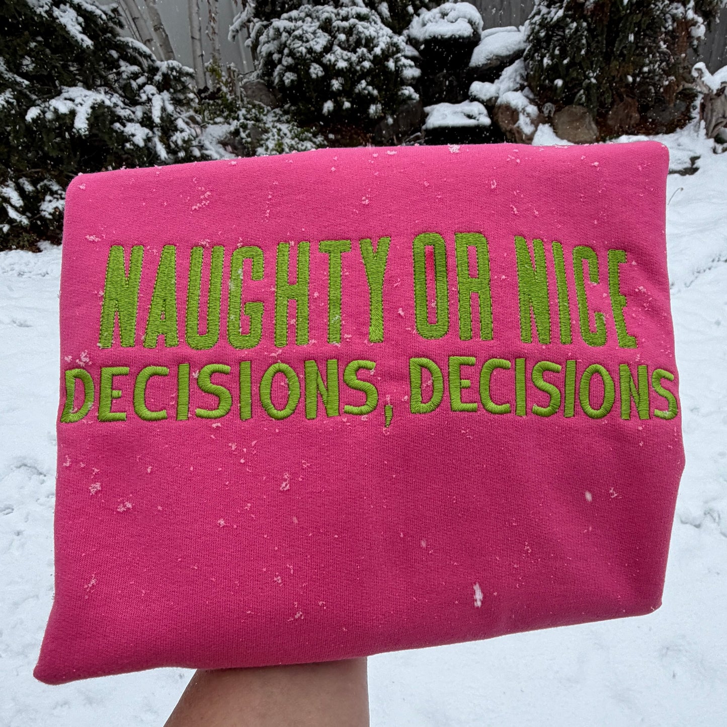 Embroidered Sweatshirt - Naughty or Nice decisions, decisions