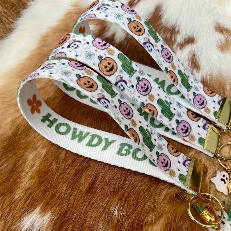 Gift - Wristlet Key Chain Howdy Boo ghost with charm tassel