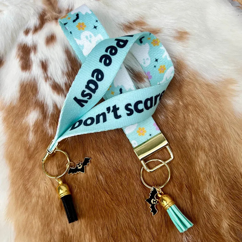 Gift - Wristlet Key Chain Don’t scare me I Pee easy ghost wristlets with charm tassel