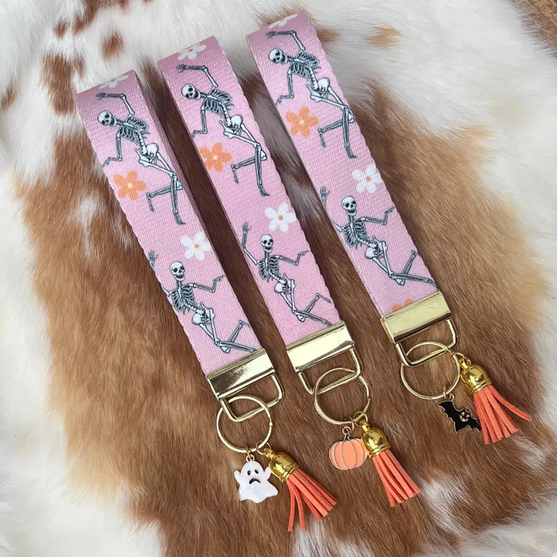 Gift - Wristlet Key Chain Skeleton an bats wristlets with charm tassel