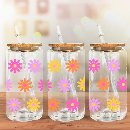 Glass Can- Tropical Summer Daisies