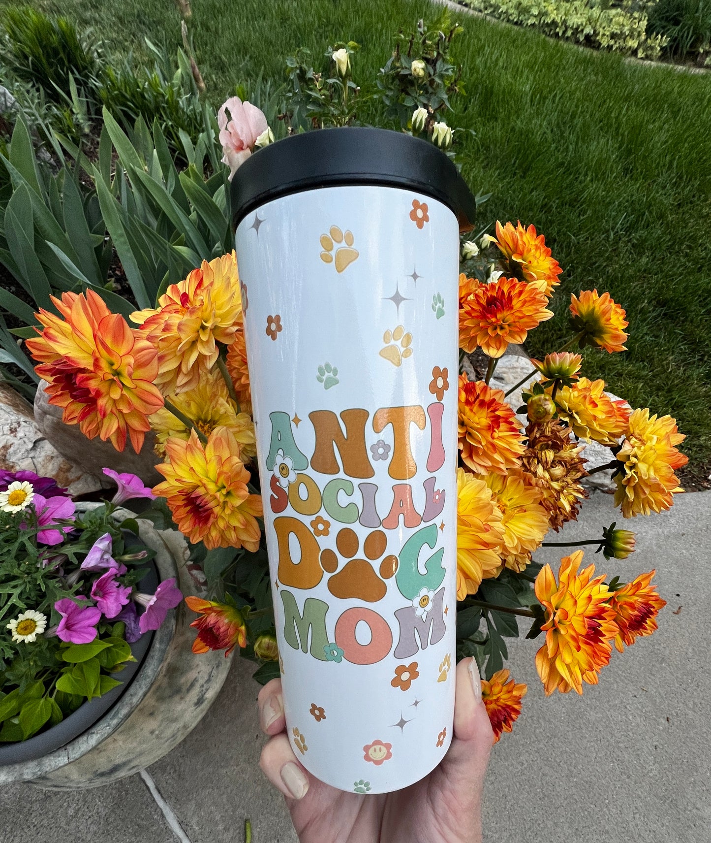 Hydration Duo Bottle 25oz Duo Skinny Tumbler- Anti Social Dog Mom