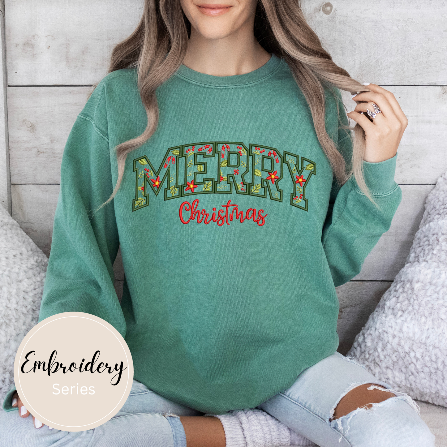 Embroidered Sweatshirt - Merry Christmas