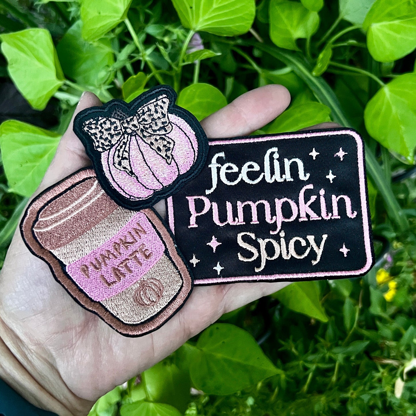 Embroidered Patches - Black and Pink Leopard bow pumpkin