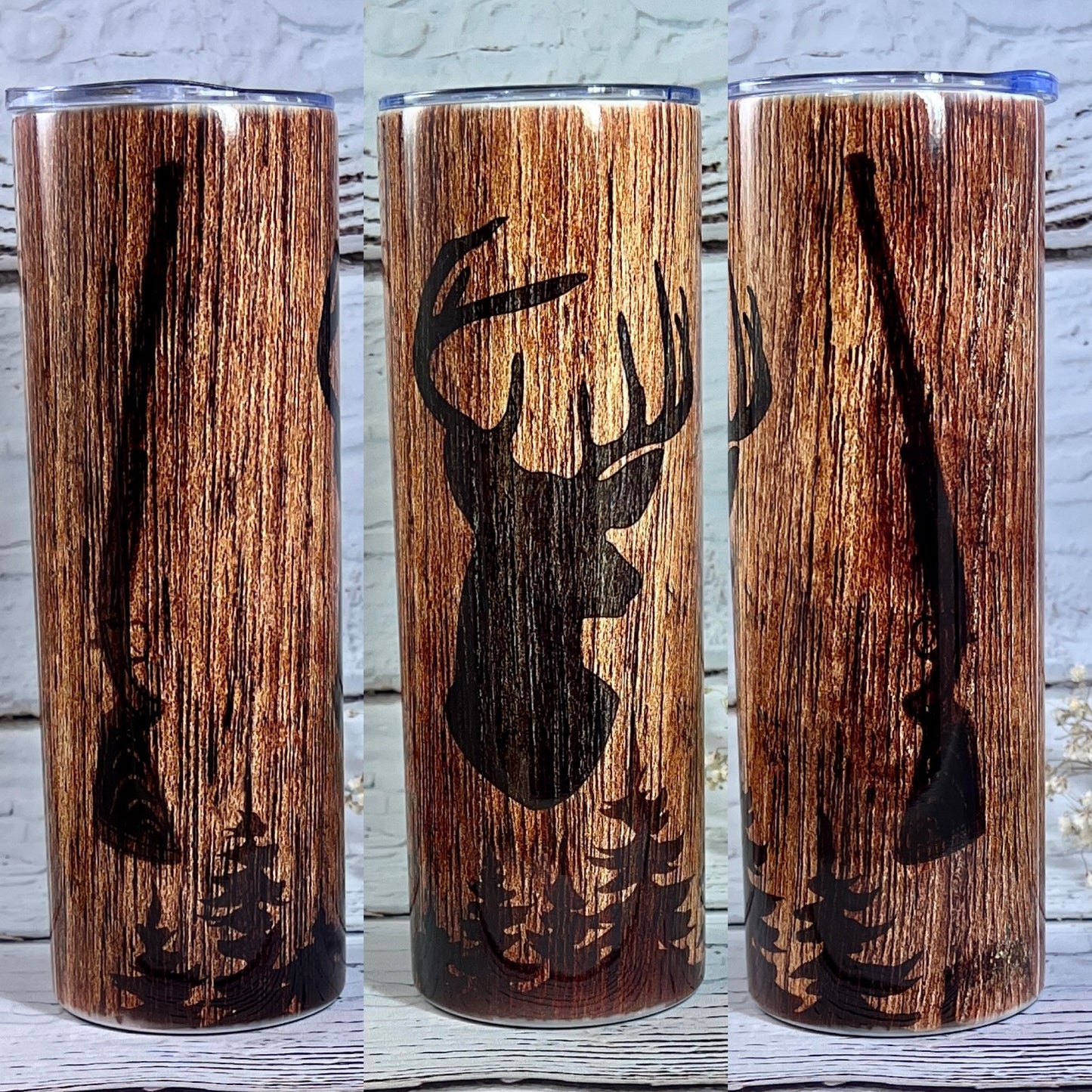 Tumbler 20 oz skinny - Barn wood and deer head