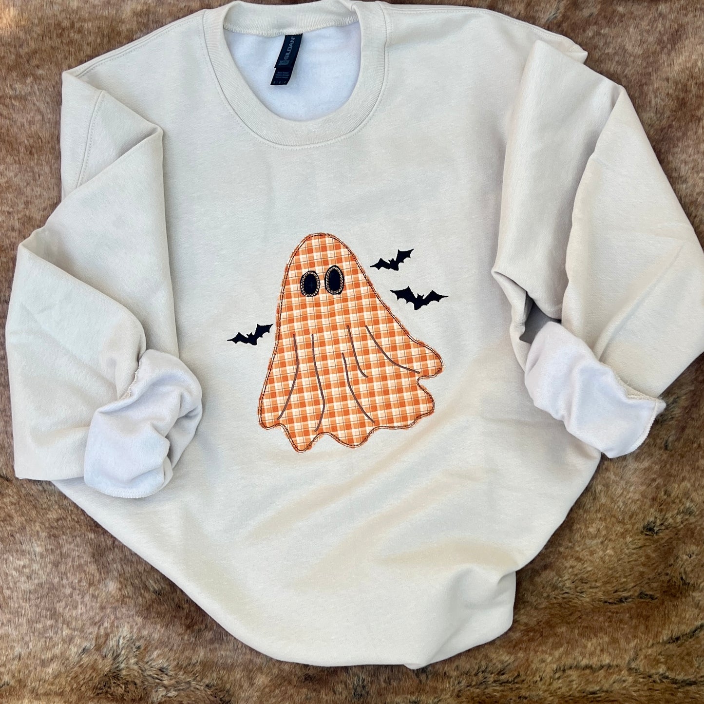 Embroidered Sweatshirt - Vintage Plaid Ghost & Bats