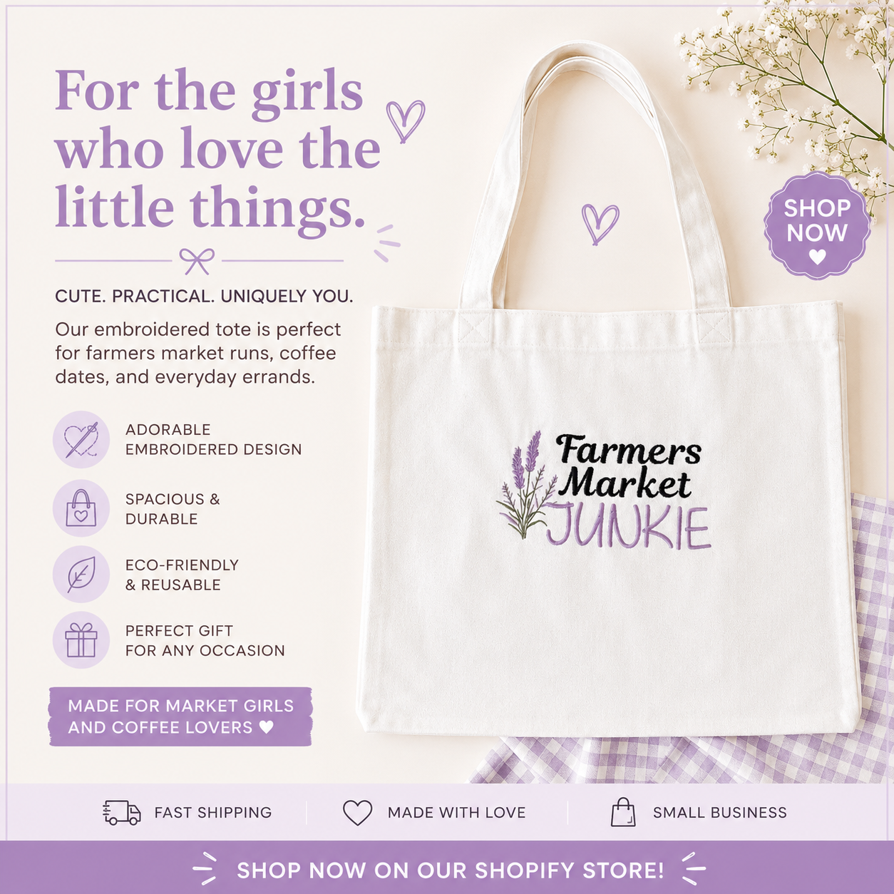 Tote Bags - Farmers Market Junkie Lavender