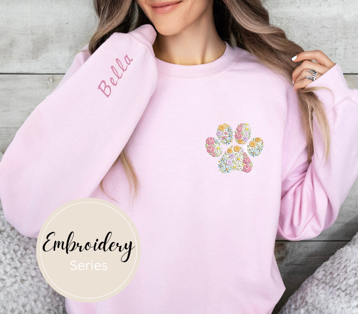 Embroidered Sweatshirt - Floral Dog Paw