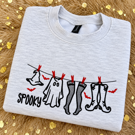 Embroidered Sweatshirt - Witchy Clothesline Spooky