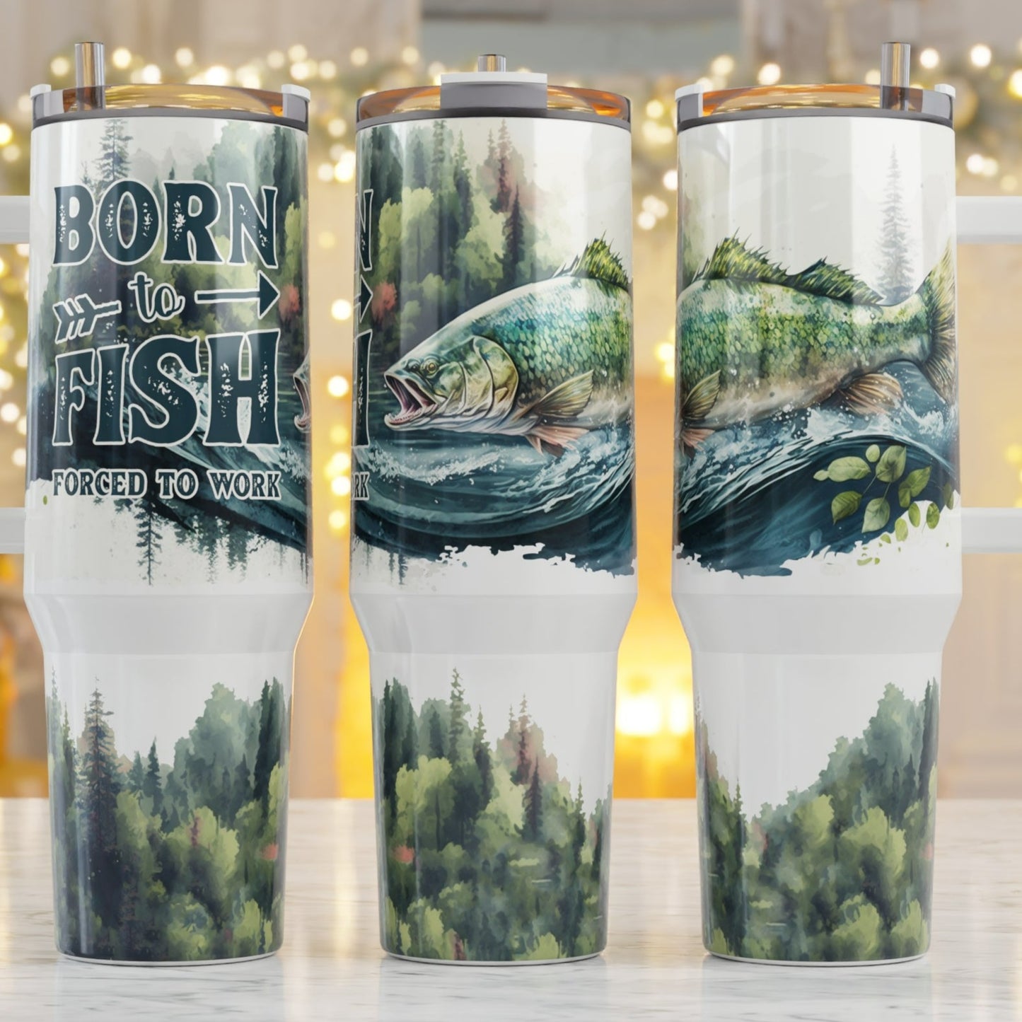 Traveler Tumbler 40 oz-Born to Fish - forced to work