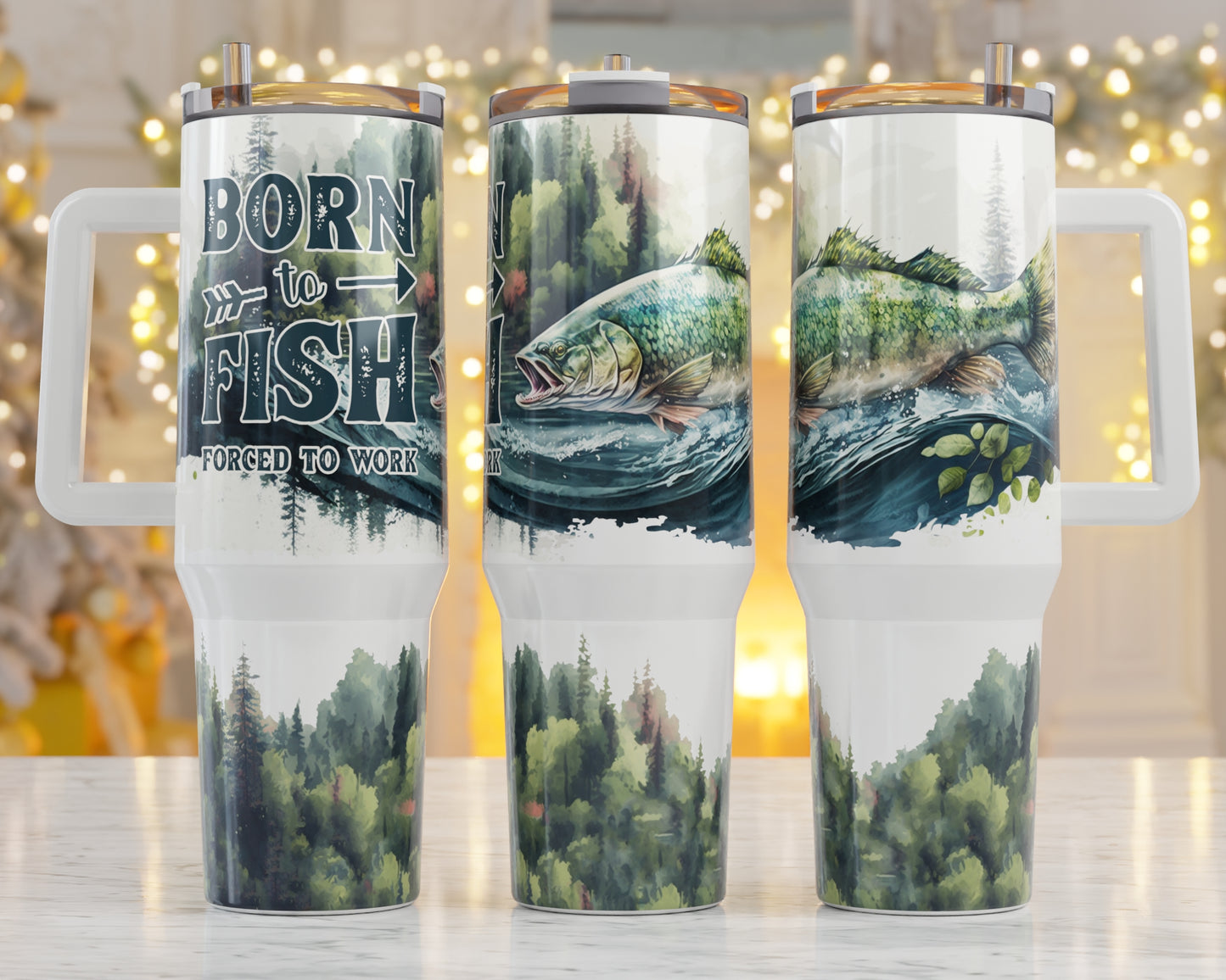 Traveler Tumbler 40 oz-Born to Fish - forced to work