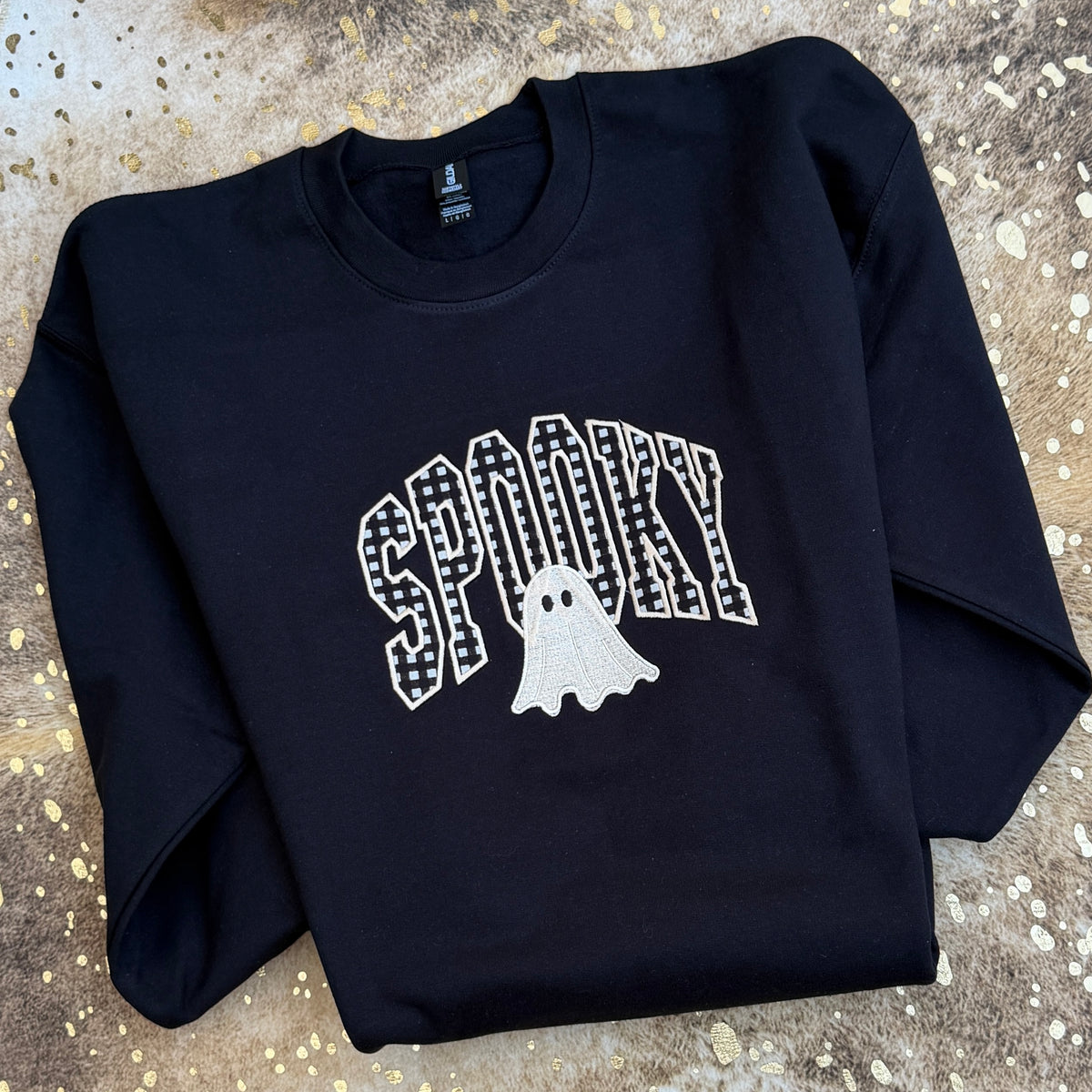 Embroidered Sweatshirt - Checkered Spooky ghost
