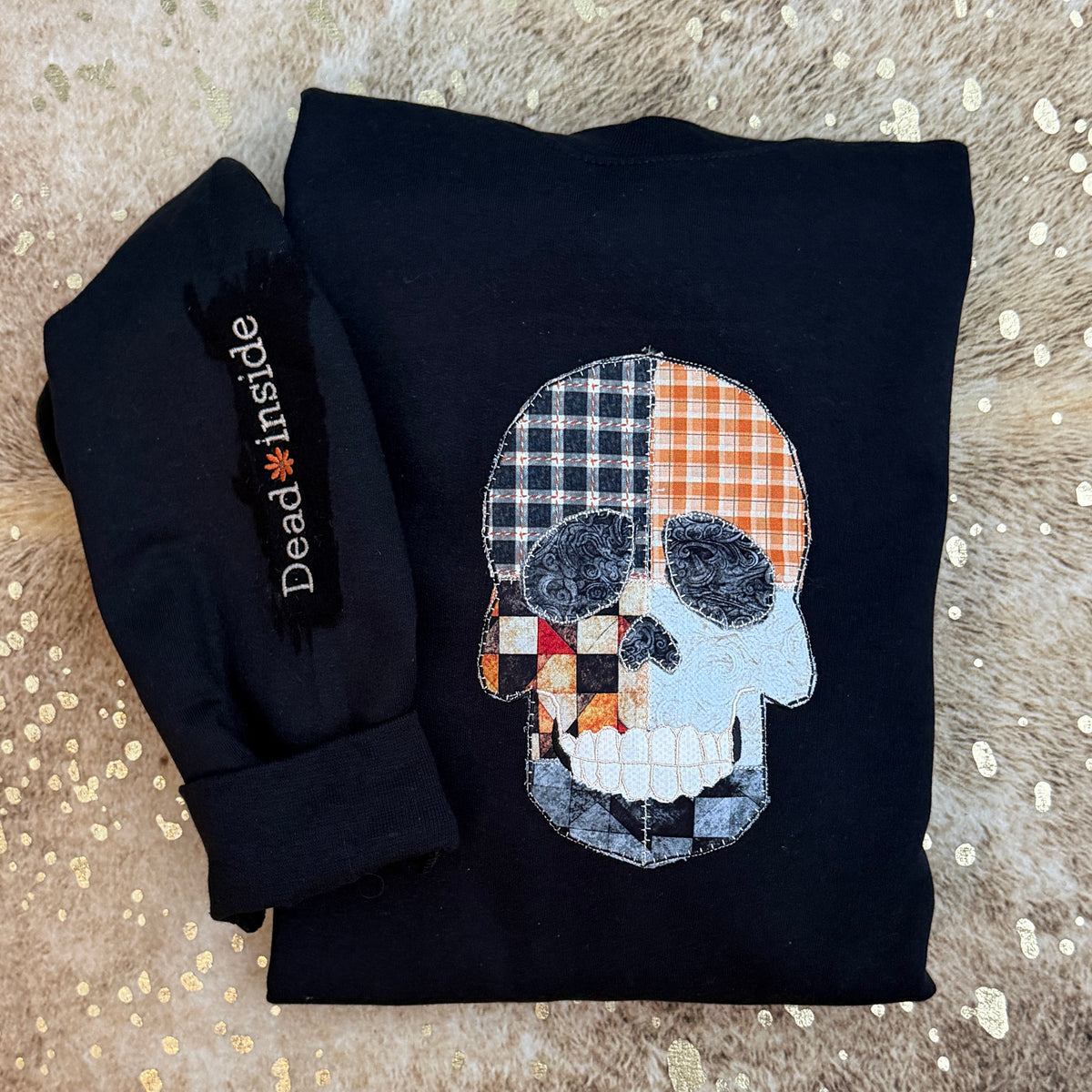 Embroidered Sweatshirt -appliqué Skull dead inside