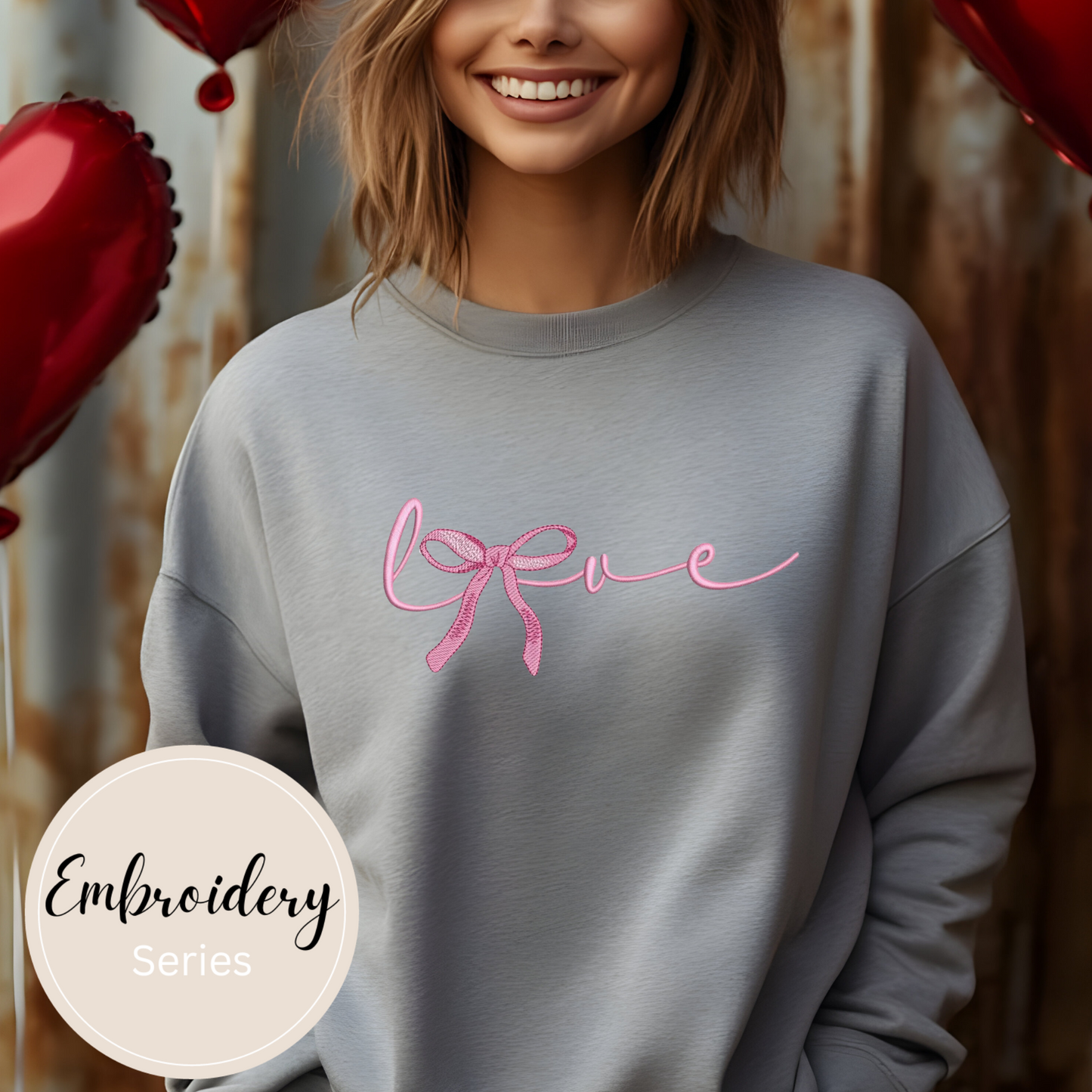 Embroidered Sweatshirt - Love with Bow