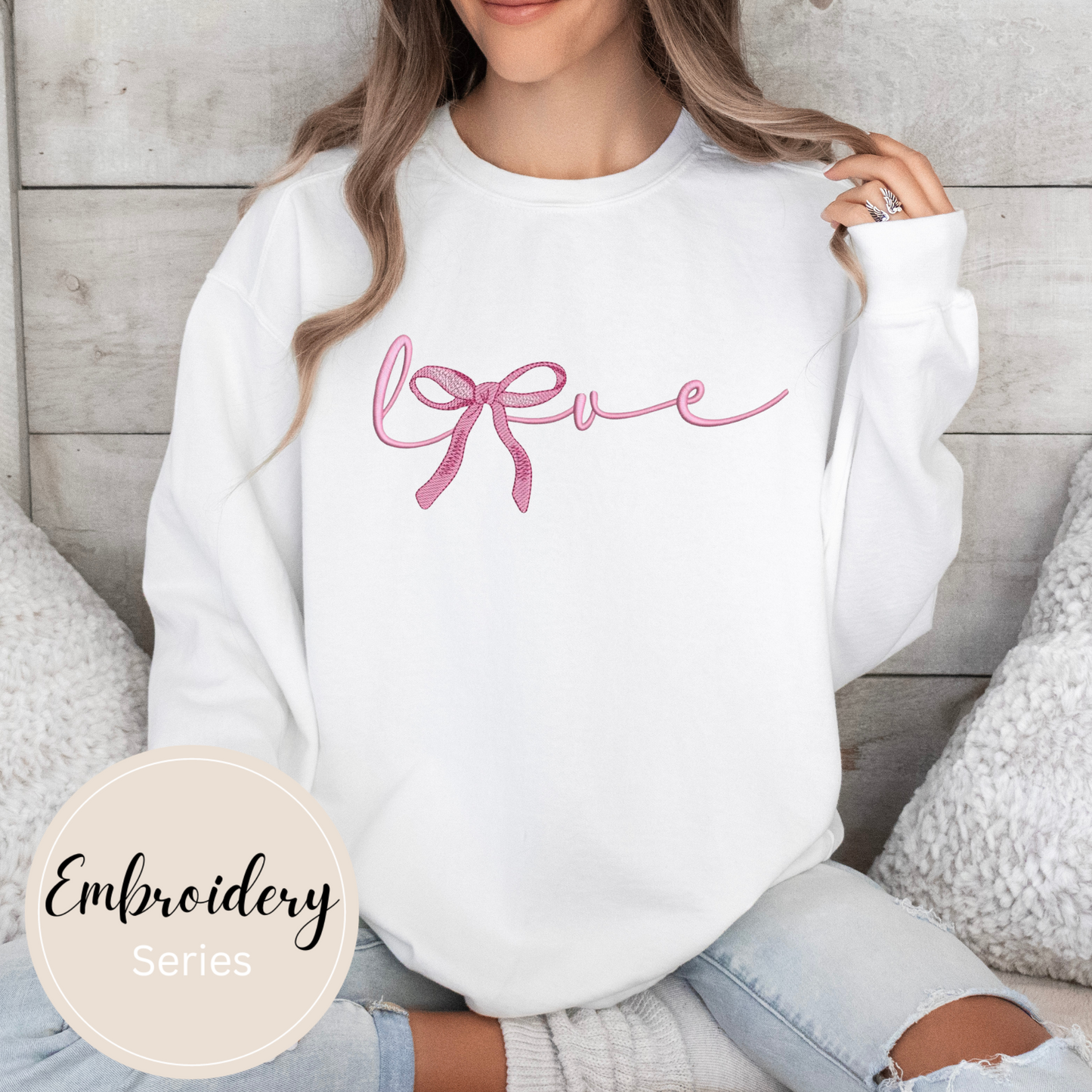 Embroidered Sweatshirt - Love with Bow