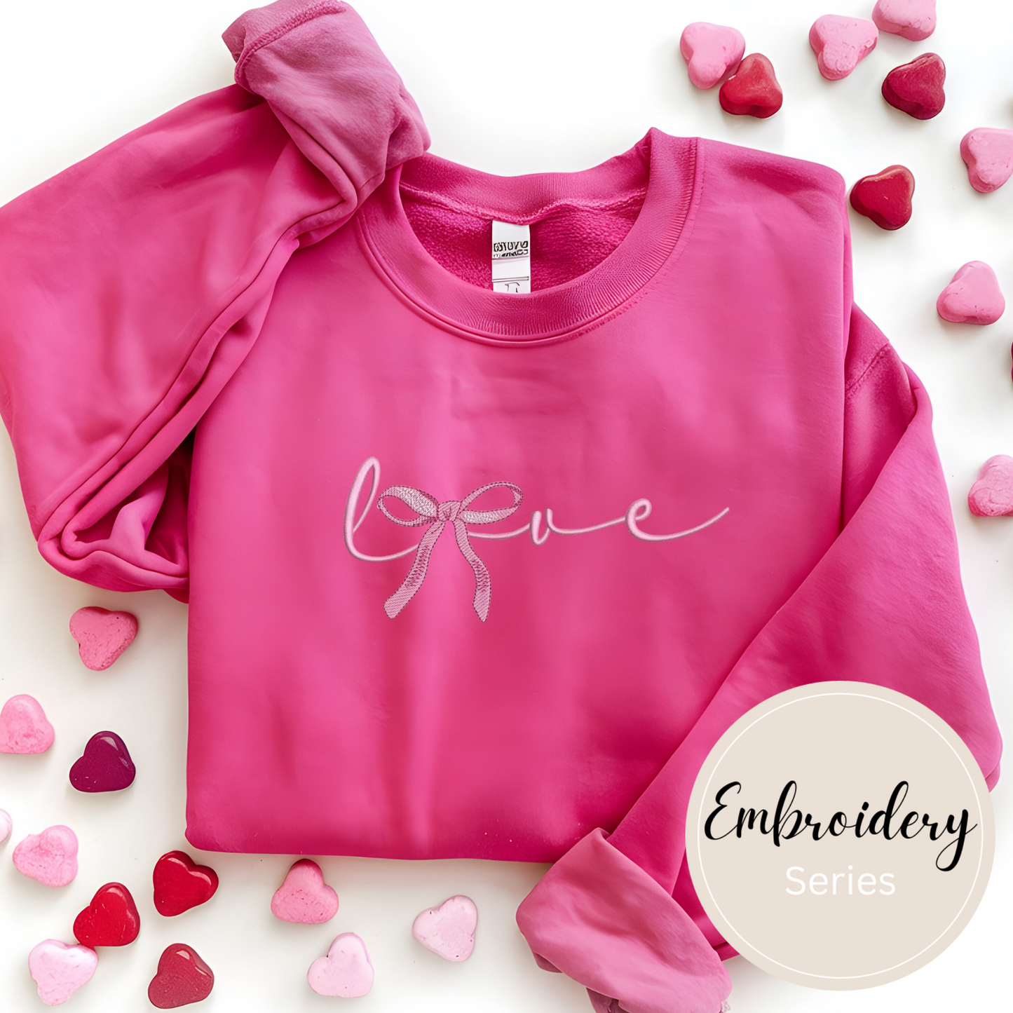 Embroidered Sweatshirt - Love with Bow