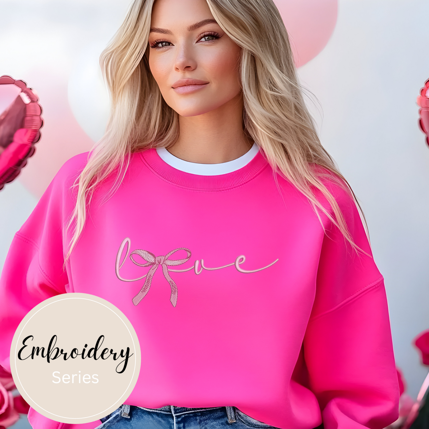 Embroidered Sweatshirt - Love with Bow