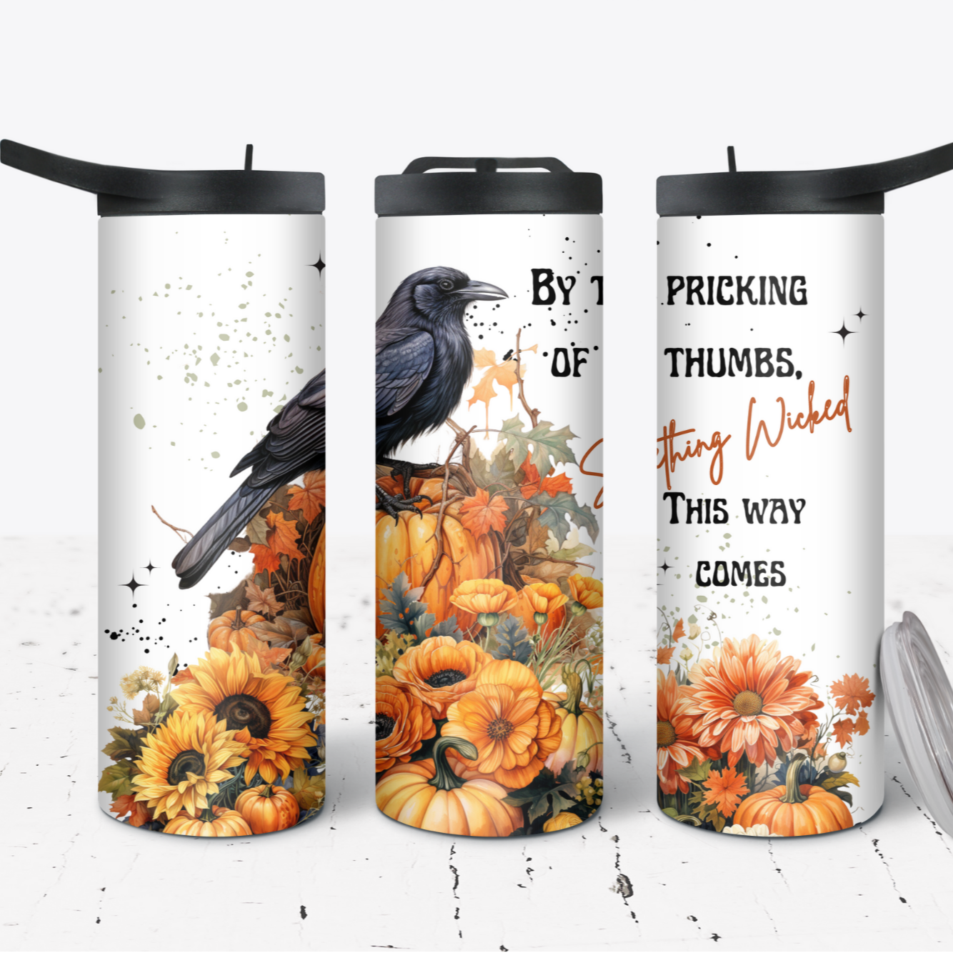 Hydration Duo Bottle 25oz Duo Skinny Tumbler-Crow Something wicked this way comes