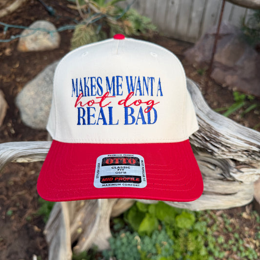 Embroidered Hats- Makes me want a hot dog real bad