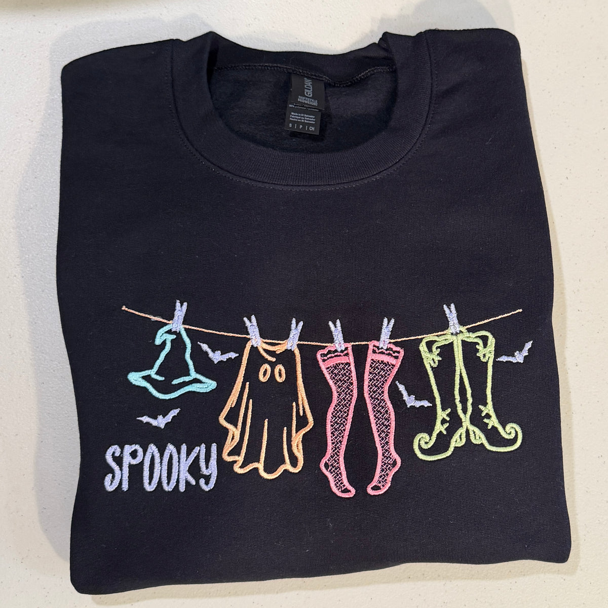 Embroidered Sweatshirt - Witchy Clothesline Spooky