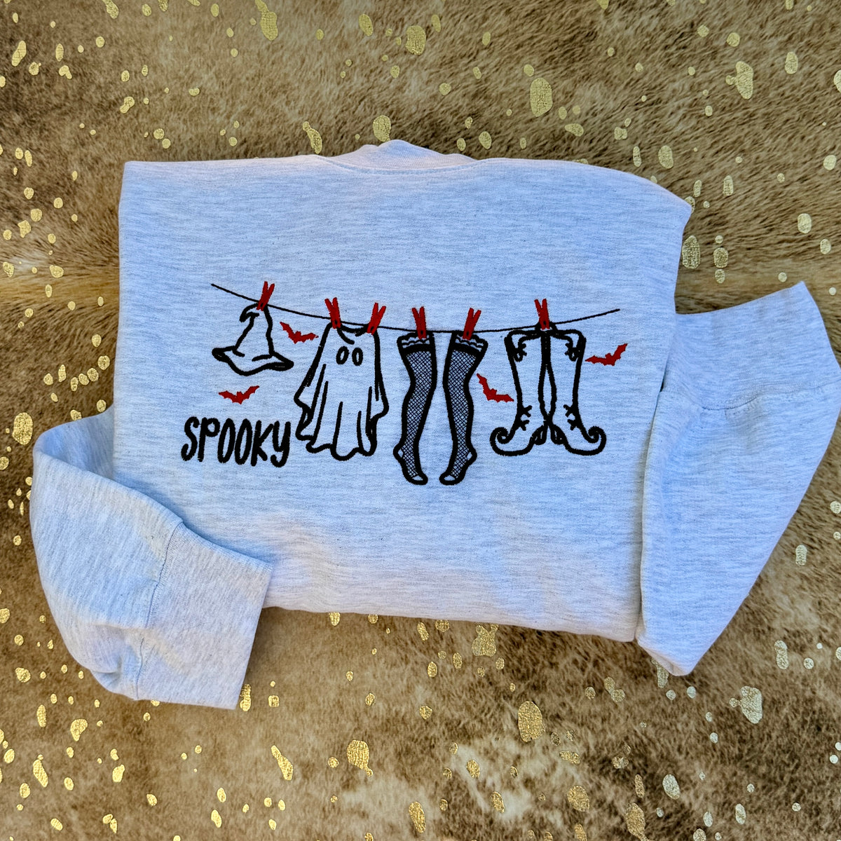 Embroidered Sweatshirt - Witchy Clothesline Spooky