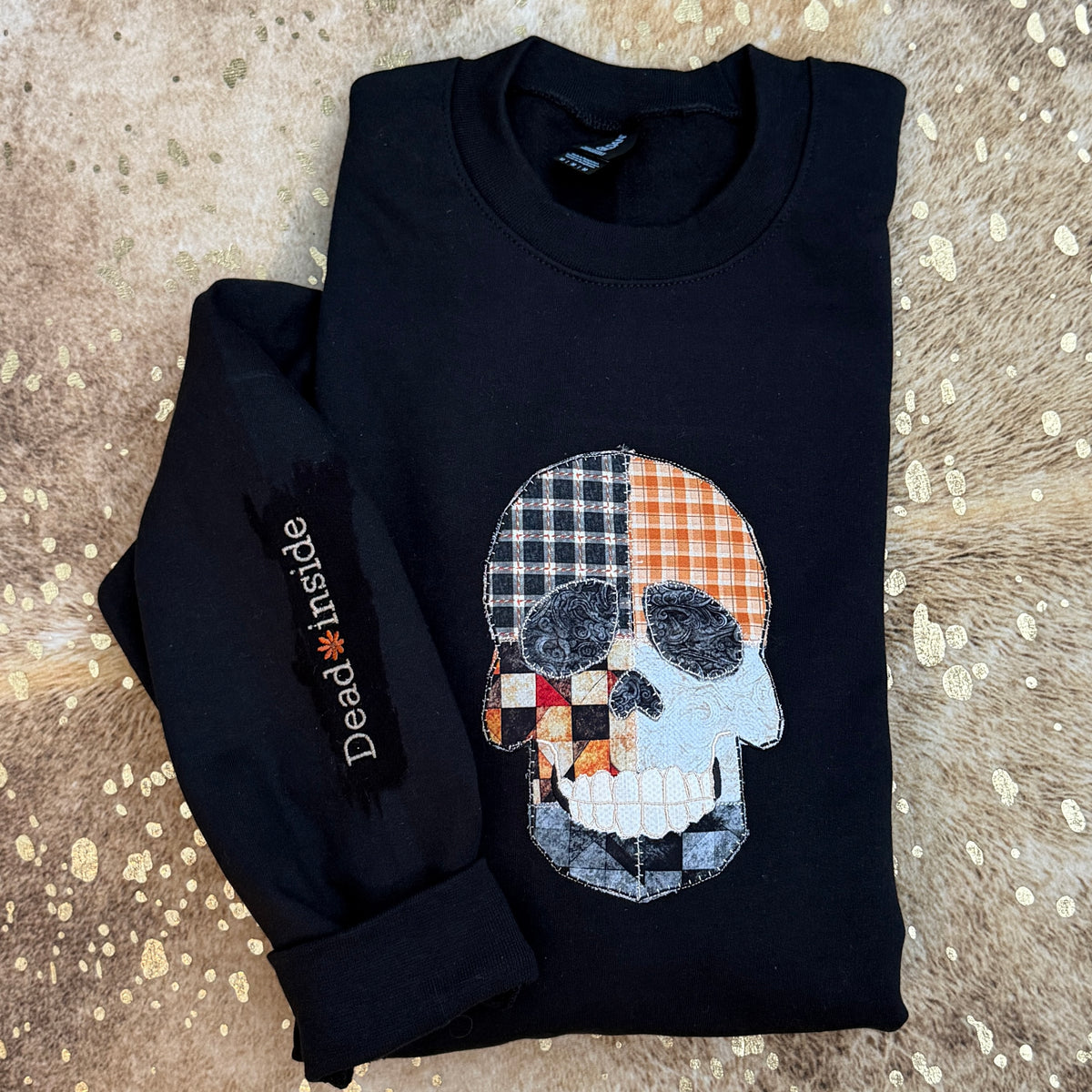 Embroidered Sweatshirt -appliqué Skull dead inside