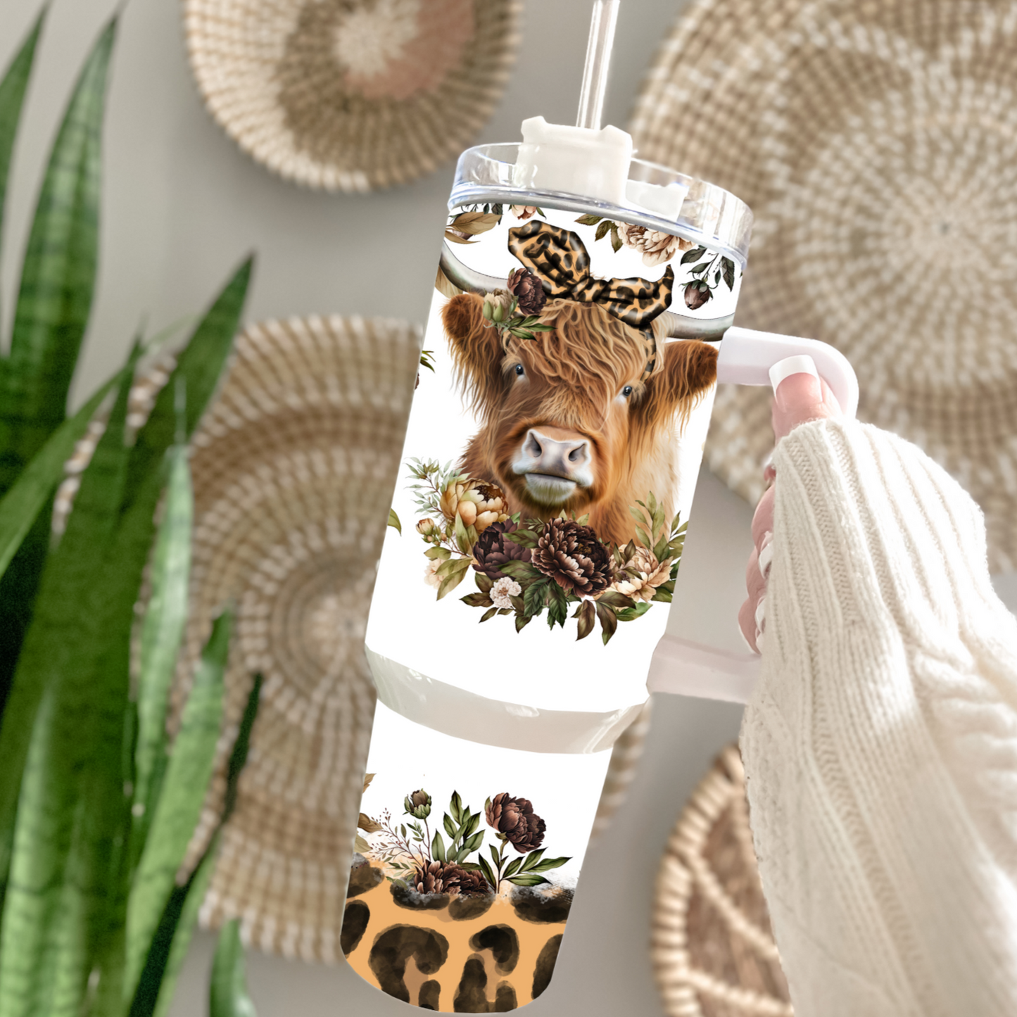 Traveler Tumbler 40 oz- Leopard Highlander Cow