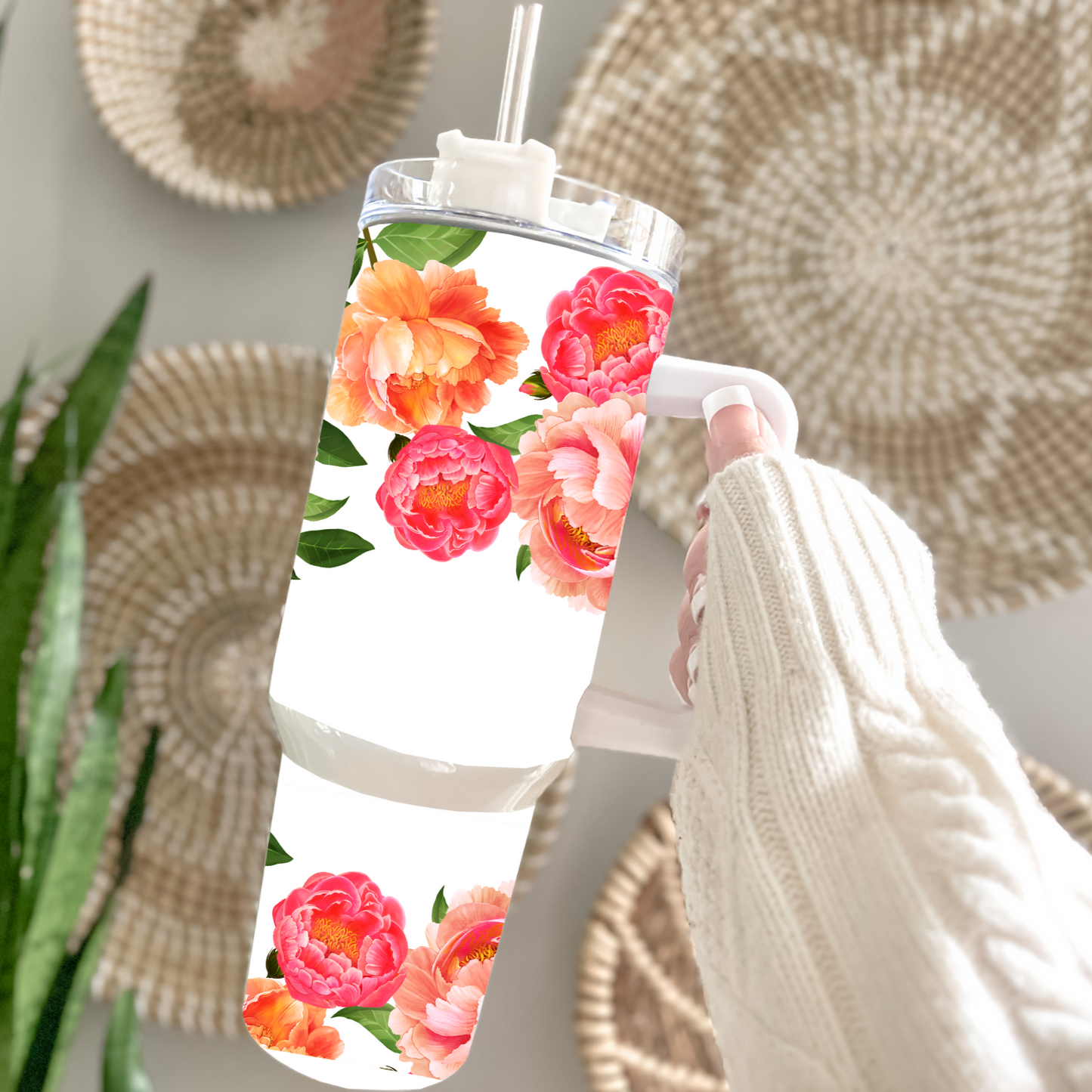 Traveler Tumbler 40 oz- Peachy Peonies