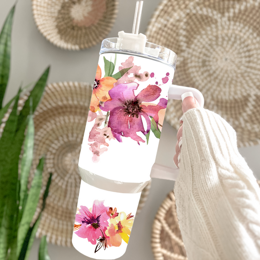 Traveler Tumbler 40 oz- Watercolor wildflowers