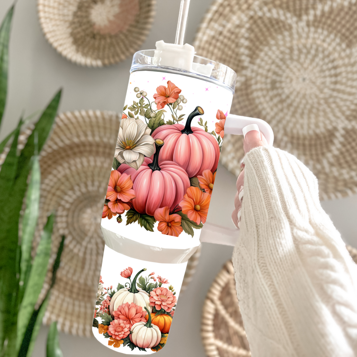 Traveler Tumbler 40 oz- Pink Pumpkin Patch